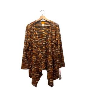Ruby Rd NWT Brown w/Vibrant Colors Knit Cardigan w/Pockets Long Sleeves Size-PM